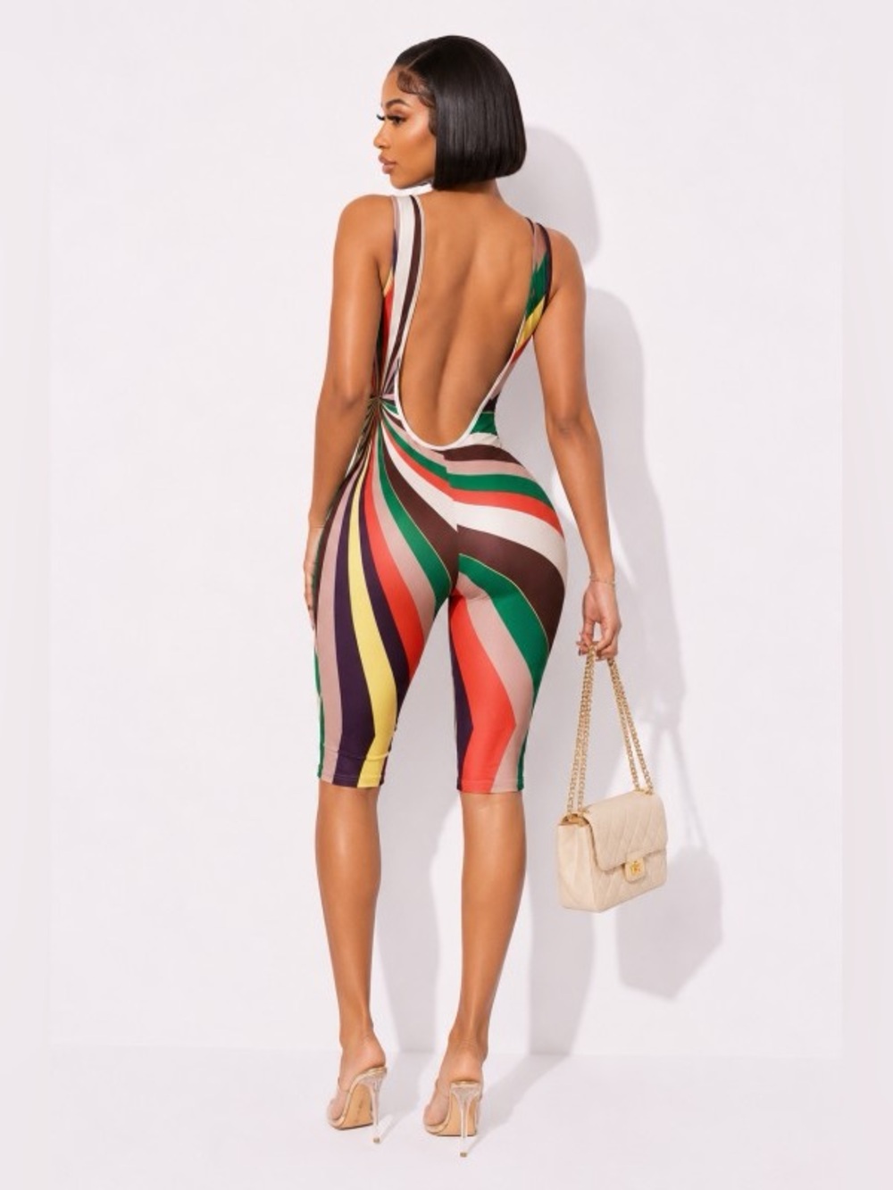 Sleeveless Multicolor Spiral Capri Jumpsuit